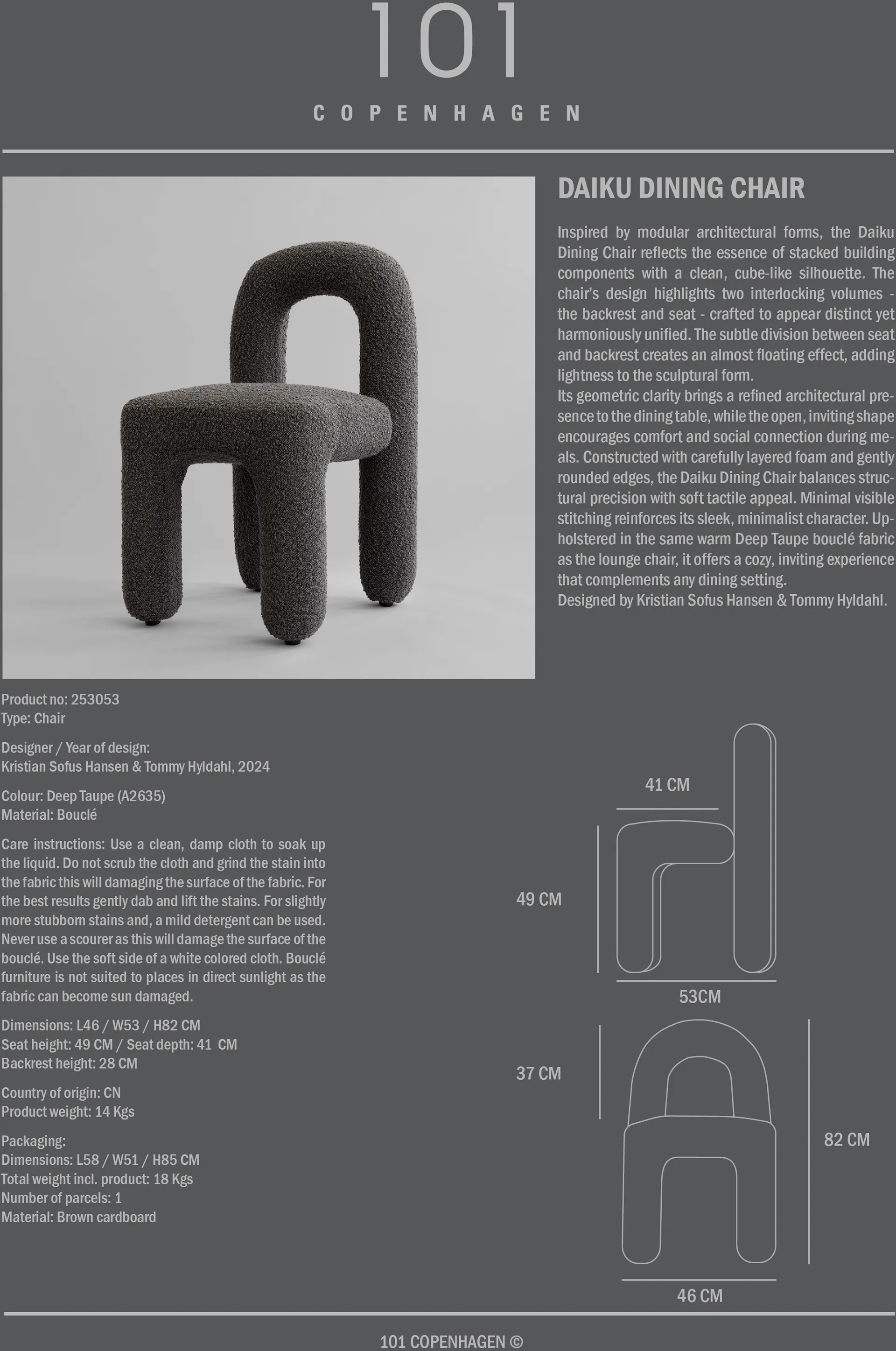 Daiku eetkamerstoel, Deep taupe 101 Copenhagen