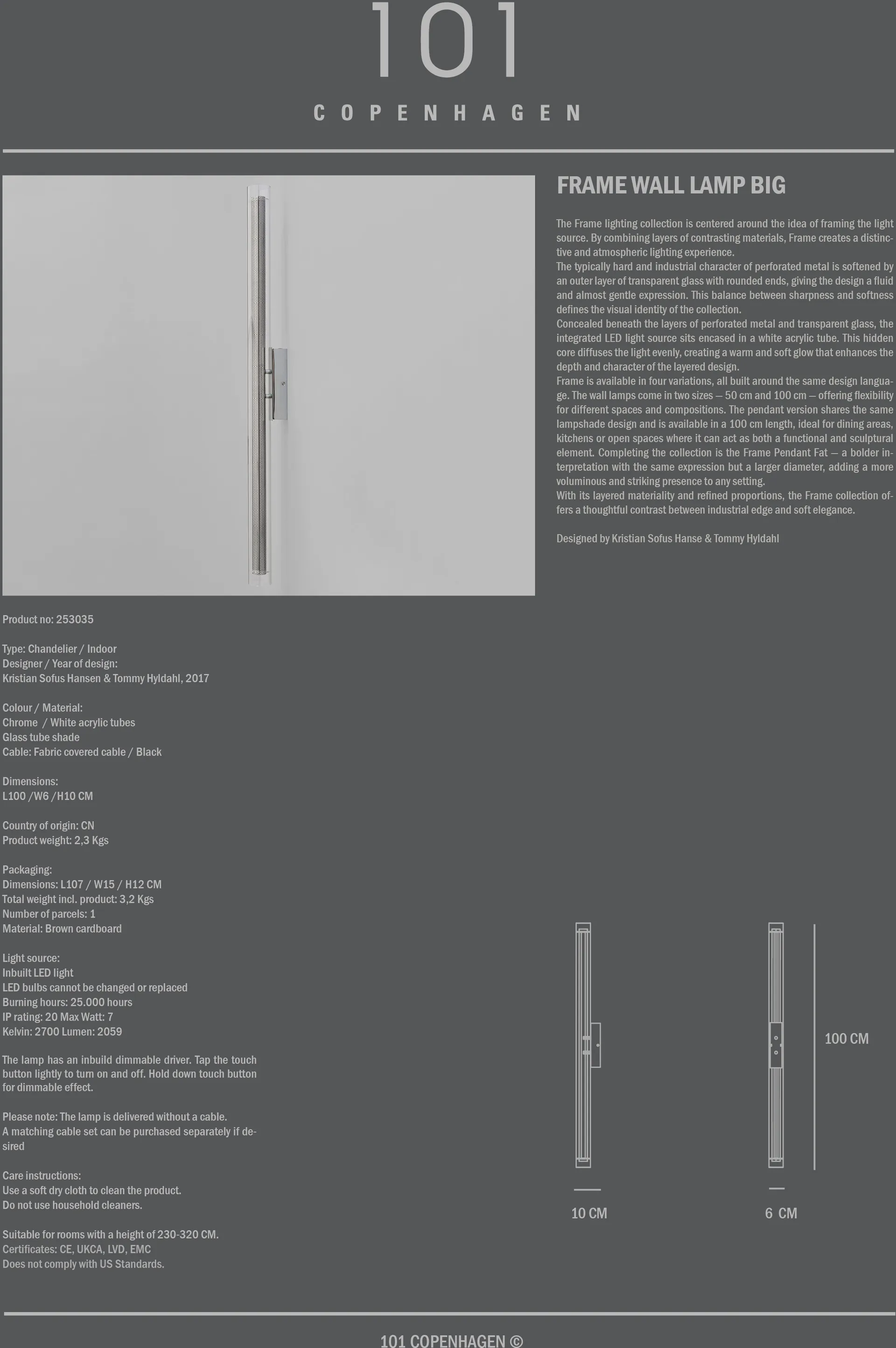 Frame wandlamp big, Chrome 101 Copenhagen