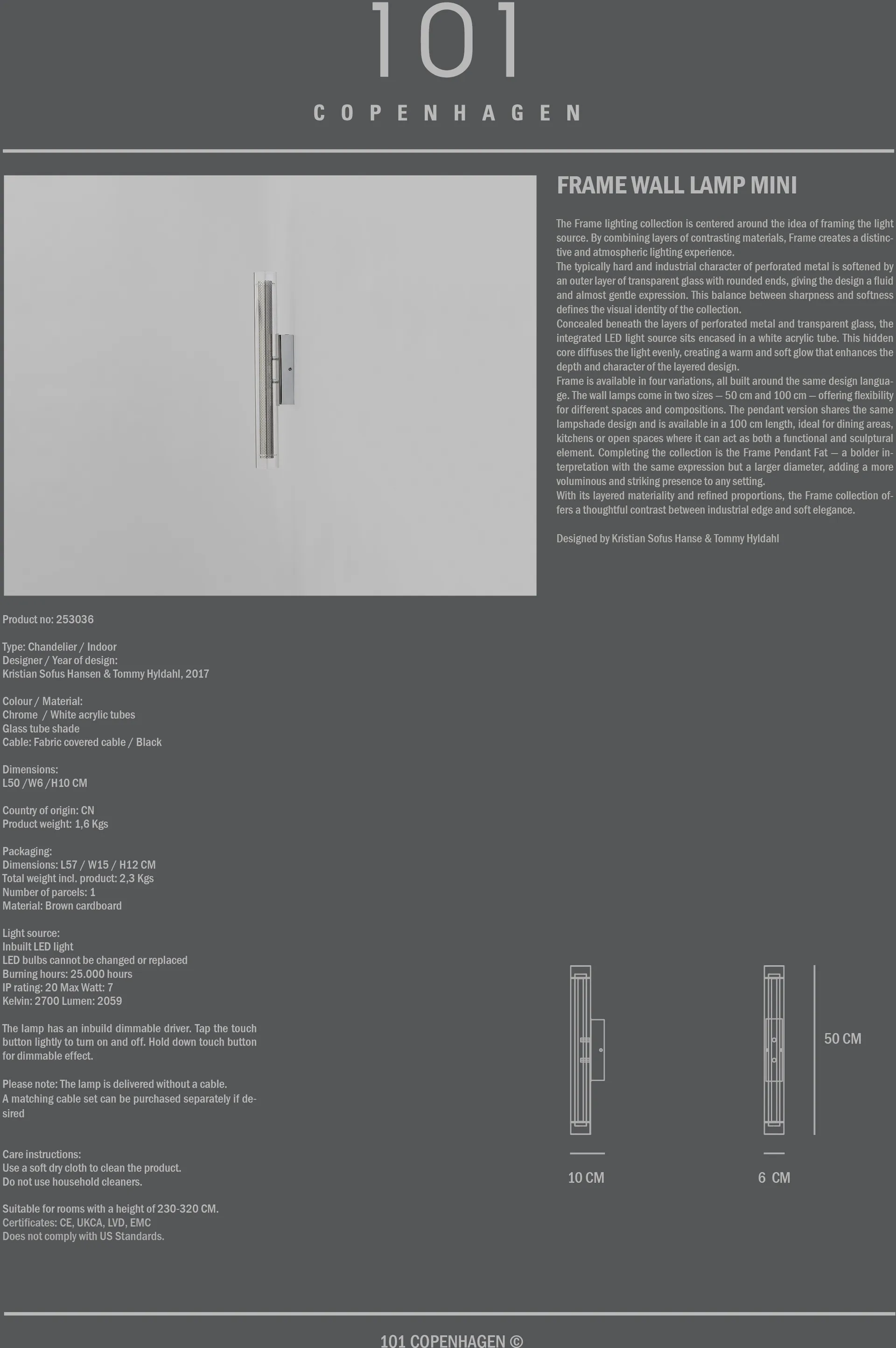 Frame wandlamp mini, Chrome 101 Copenhagen