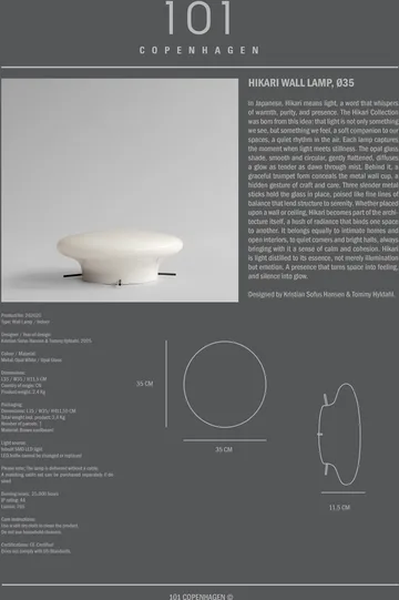 Hikari wandlamp - Opal White, Ø35 cm - 101 Copenhagen
