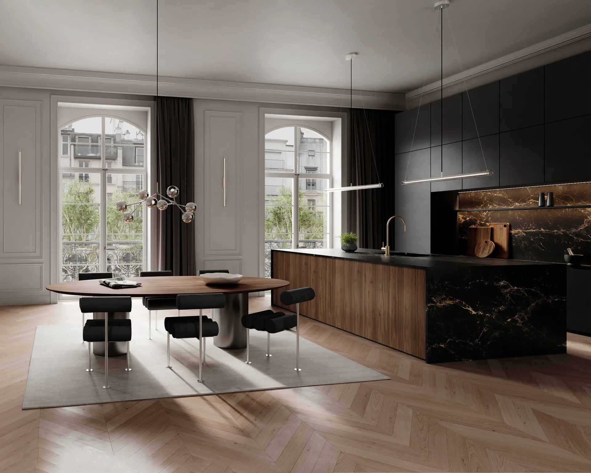 Hiro eetkamerstoel, Stainless steel-aniline leather black 101 Copenhagen