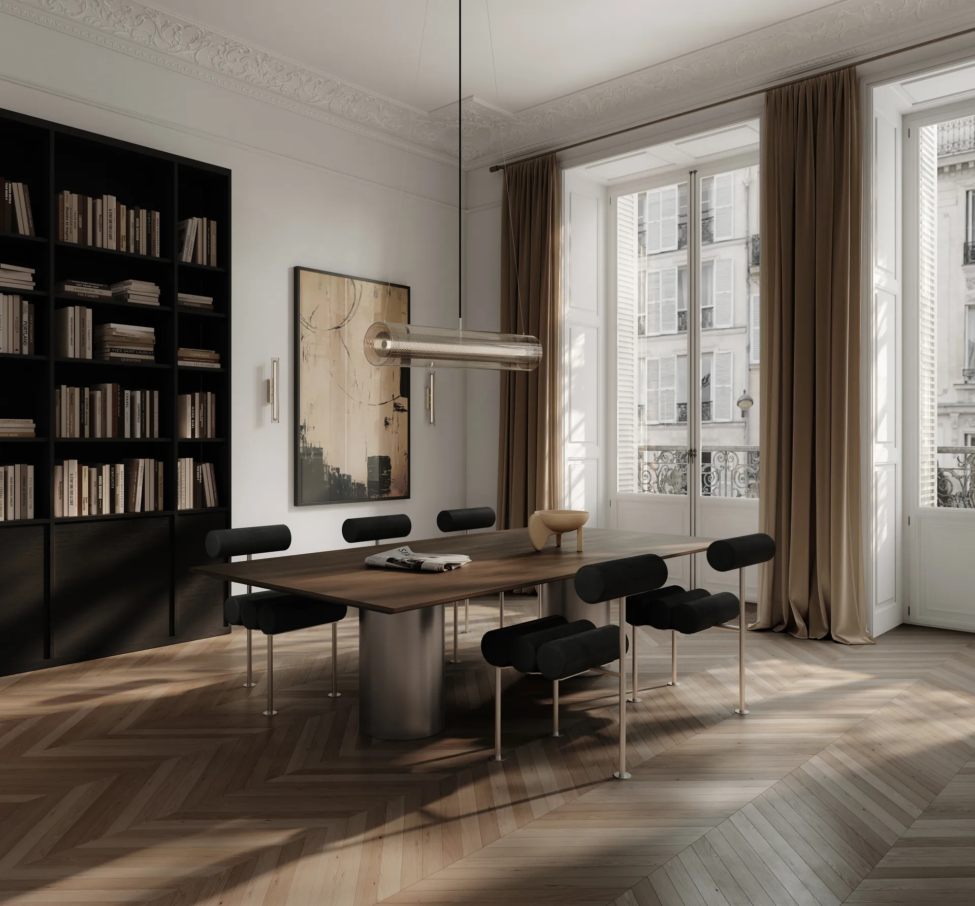 Hiro eetkamerstoel, Stainless steel-aniline leather black 101 Copenhagen