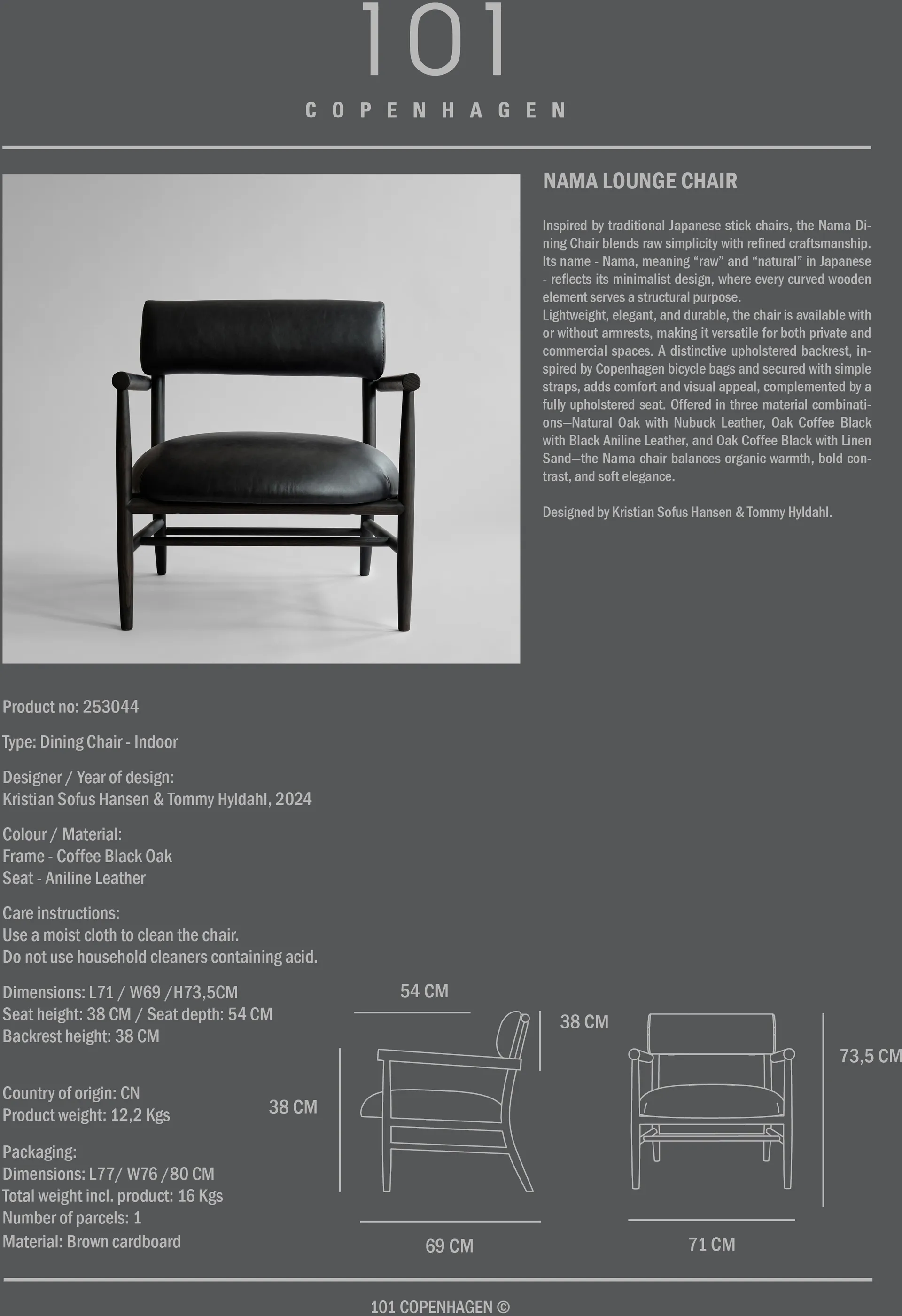 Nama lounge chair, Aniline leather zwart 101 Copenhagen