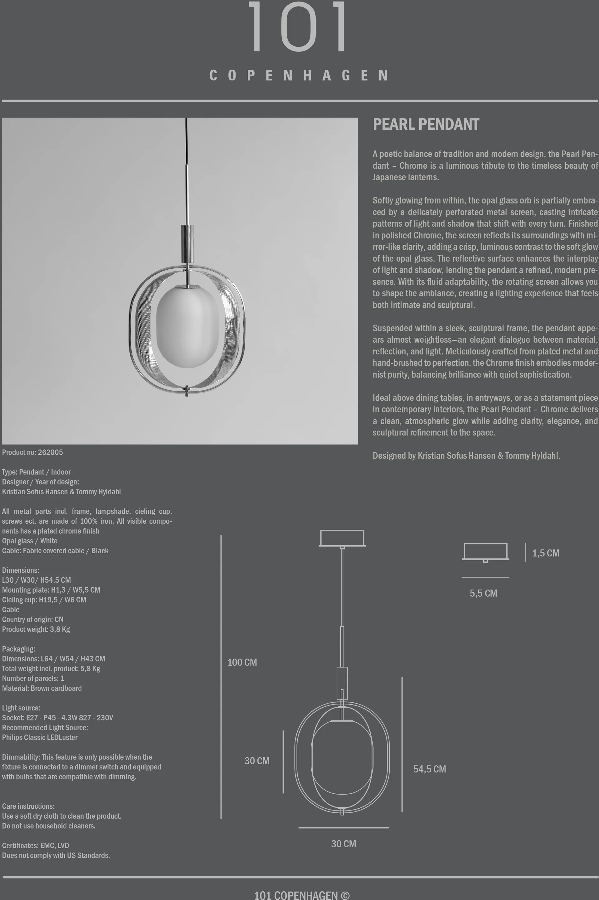 Pearl hanglamp, Chrome 101 Copenhagen