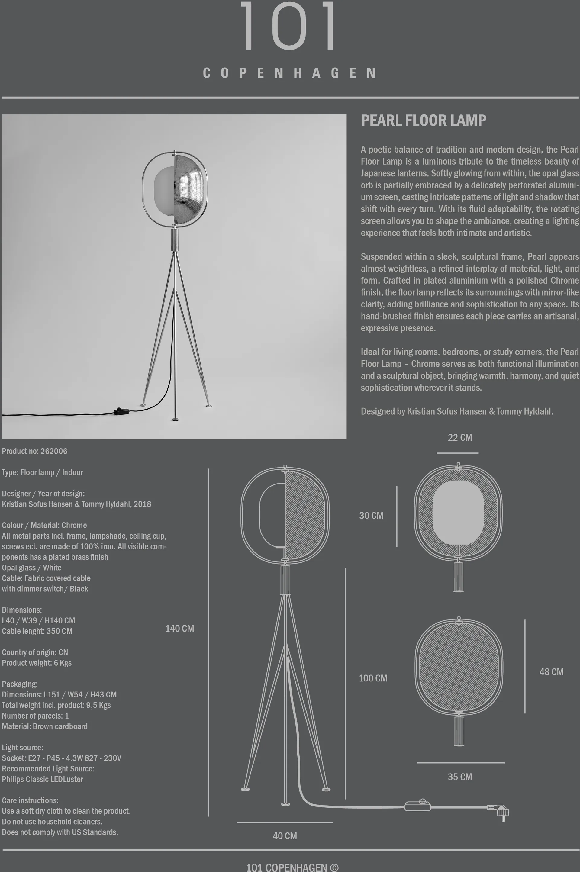 Pearl vloerlamp, Chrome 101 Copenhagen