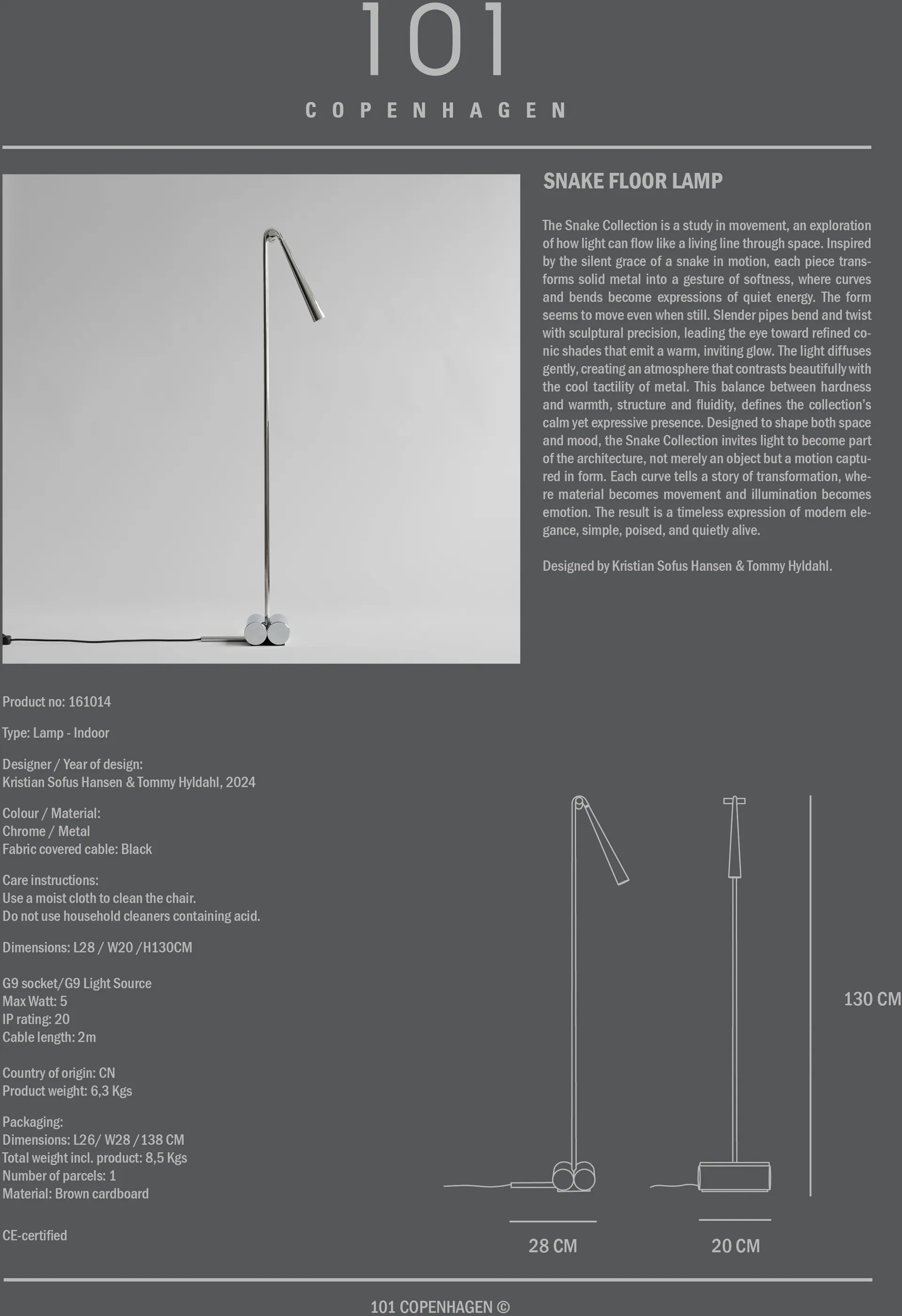 Snake vloerlamp, Chrome 101 Copenhagen