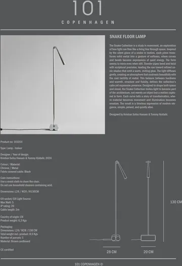 Snake vloerlamp - Chrome - 101 Copenhagen