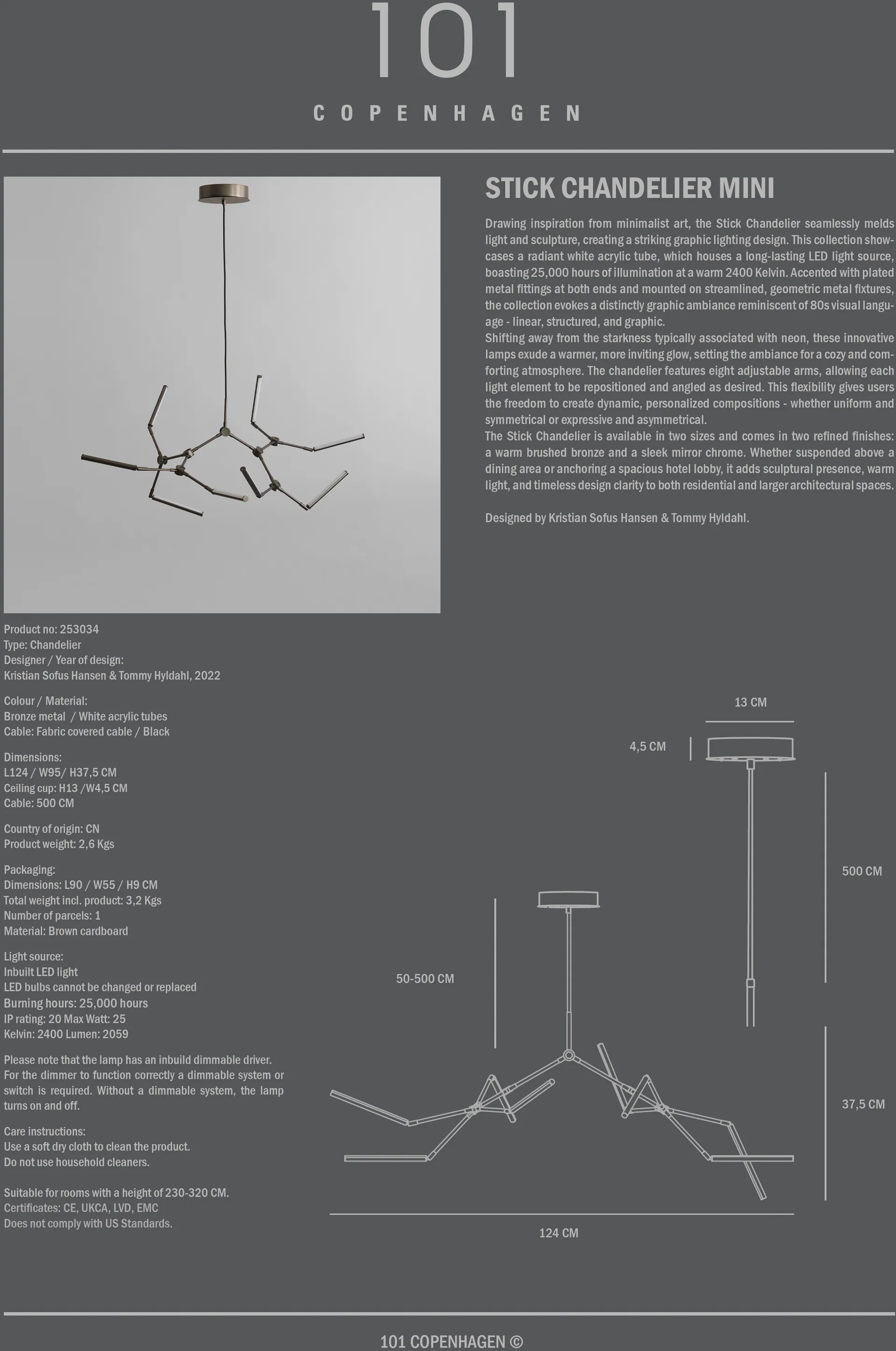 Stick chandelier kroonluchter mini, Brons 101 Copenhagen
