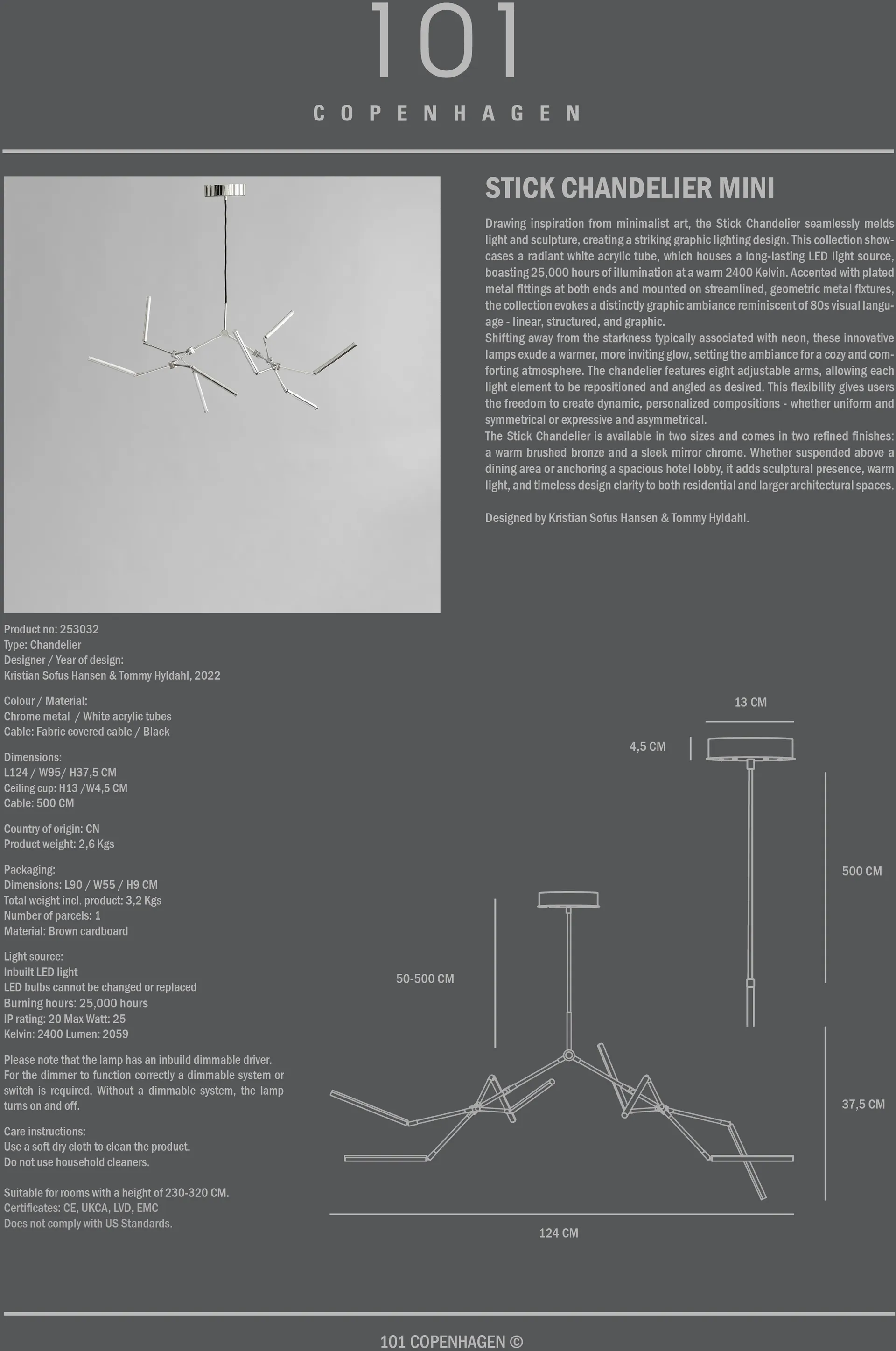 Stick chandelier kroonluchter mini, Chrome 101 Copenhagen