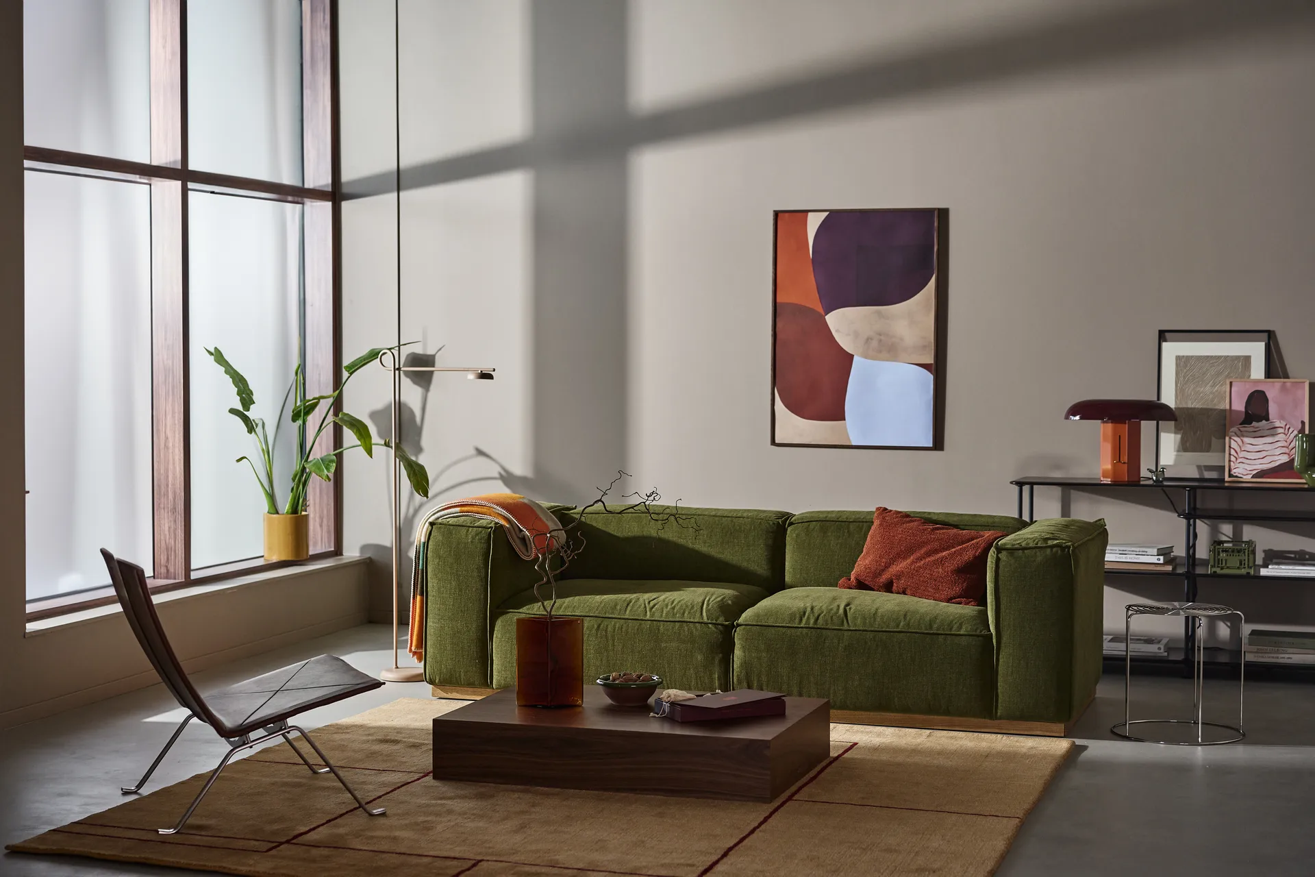 Bergsdal sofa, Luisa green 3975-Essen eikenkleurig gebeitst, 3-zits 1898