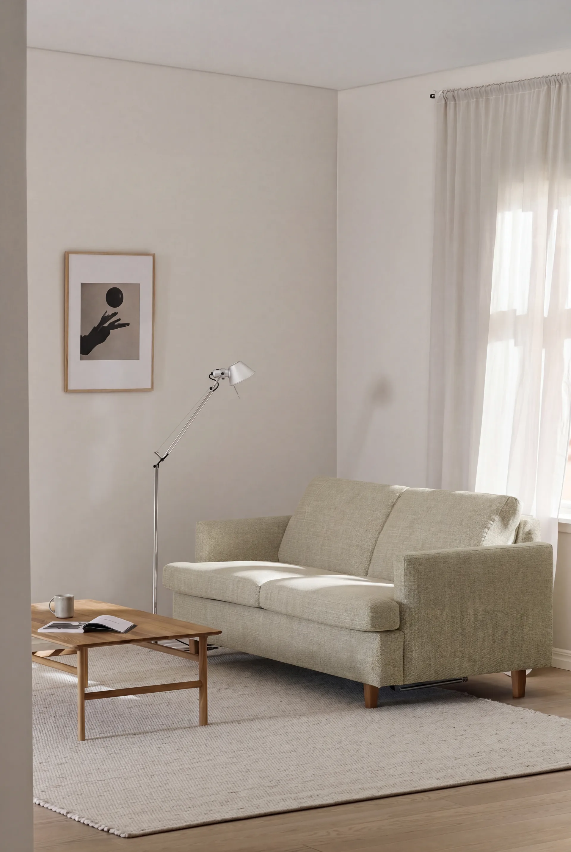 Binga 2,5-zits slaapbank, Luiza Beige 3981-donker gebeitst essen 1898