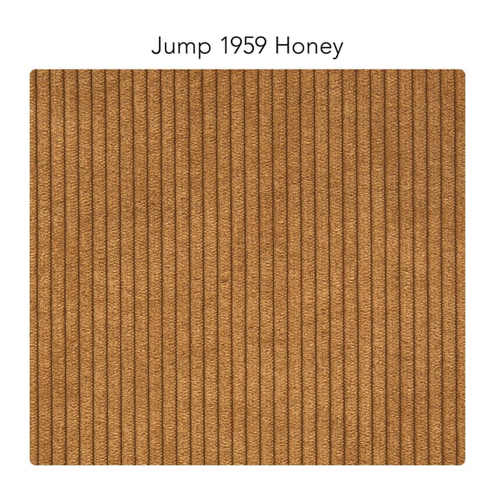 Bredhult bank, 3-zits stof jump 1959 honey, witgeoliede eikenhouten poten 1898