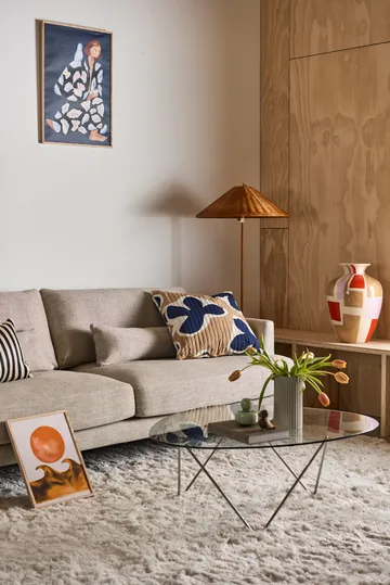 Bredhult bankstel - 3-zits stof bern 0341 beige, witgeoliede eikenhouten poten - 1898