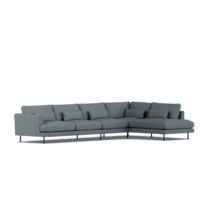 Bredhult sofa - Same Blue 6678-zwart staal, 4-zits B1 - 1898