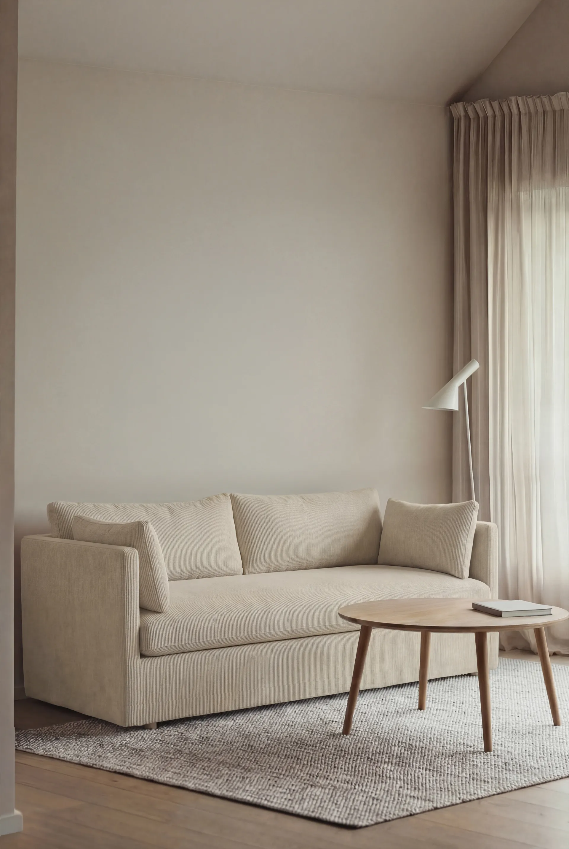 Linnevik sofa, Jump Beige 1956-witgeoliede eiken, 2-zits, met rok 1898