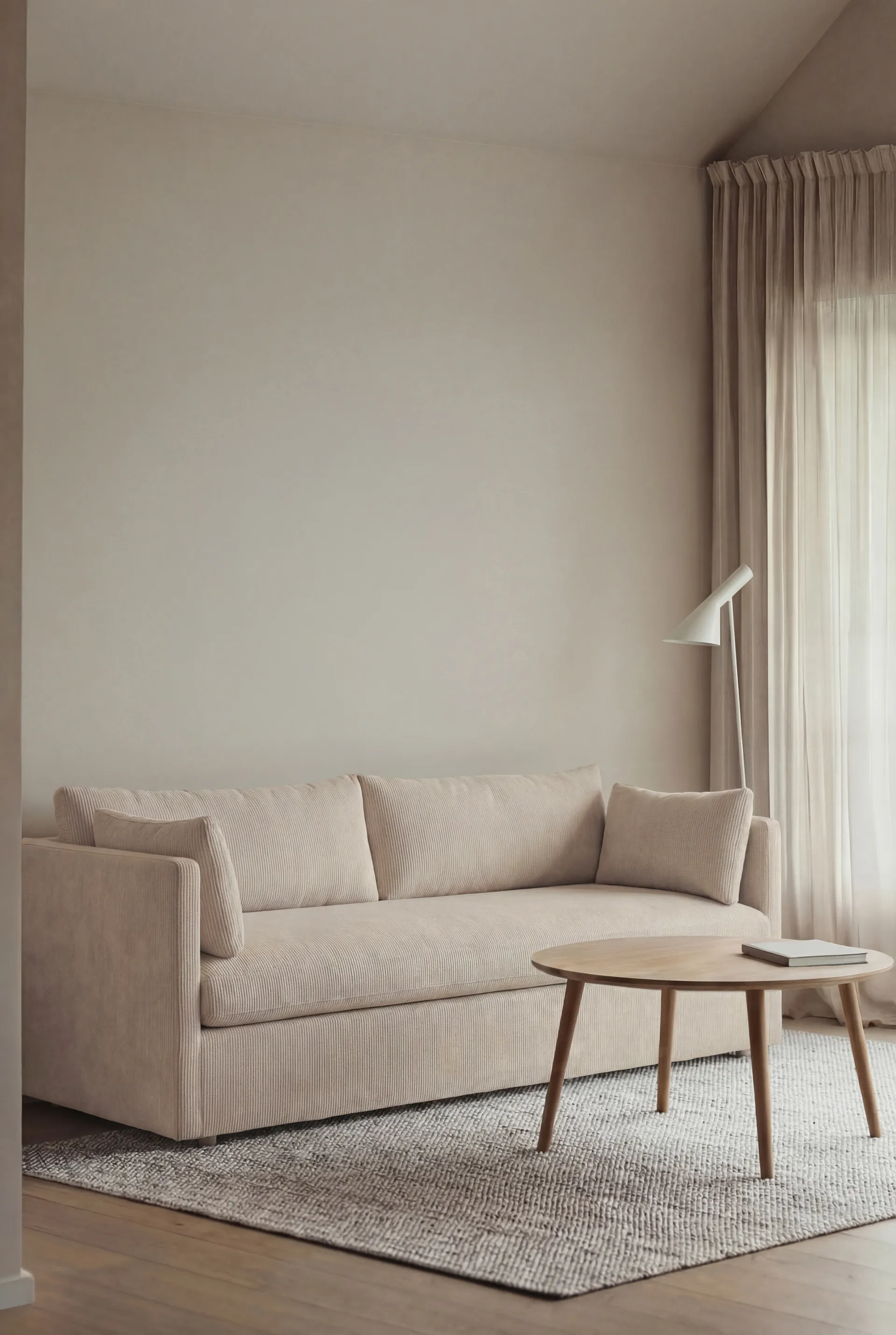 Linnevik sofa, Jump Beige 1956-witgeoliede eiken, 3-zits, met rok 1898