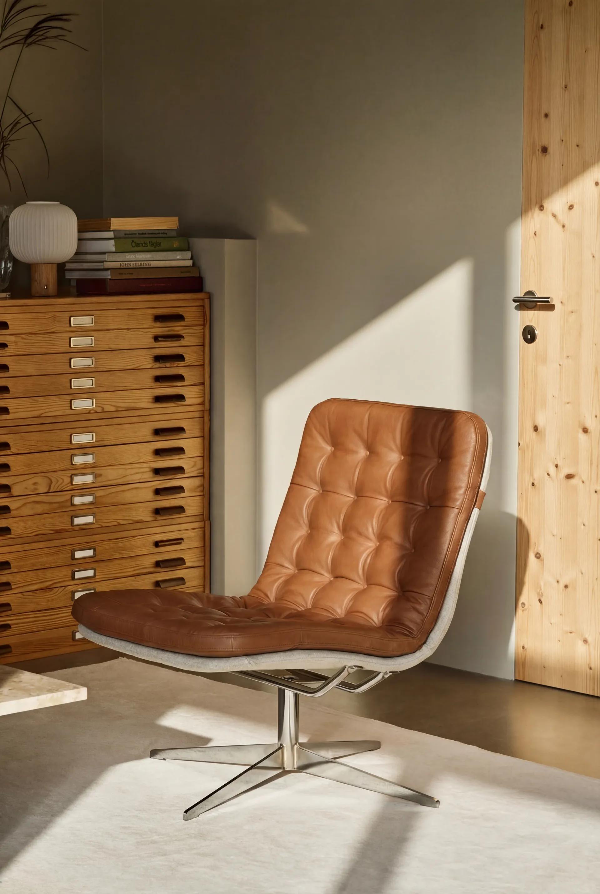 Loholm fauteuil met draaifunctie, Cognac leer-Bern Beige 0341 1898