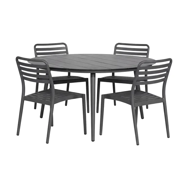 Marsala eettafel Ø140 cm + 4 Messina stoelen, antraciet - 1898