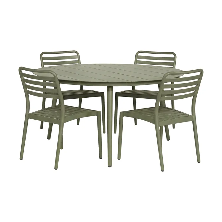 Marsala eettafel Ø140 cm + 4 Messina stoelen, mosgroen - 1898