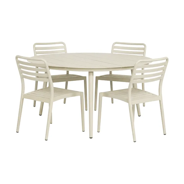 Marsala eettafel Ø140 cm + 4 Messina stoelen, off-white - 1898