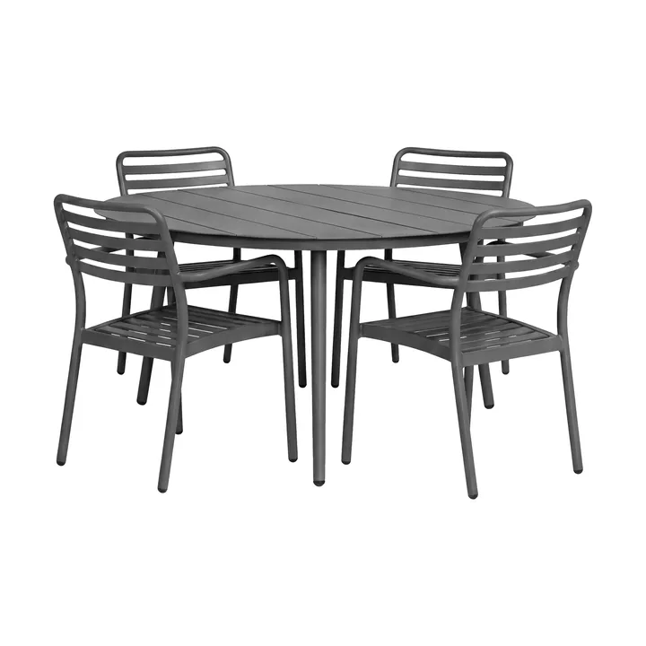 Marsala eettafel Ø140 cm + Messina armstoel 4 stuks, Antraciet - 1898