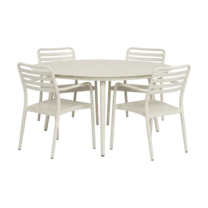 Marsala eettafel Ø140 cm + Messina armstoel 4 stuks, Gebroken wit - 1898