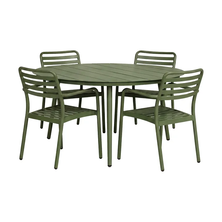 Marsala eettafel Ø140 cm + Messina armstoel 4 stuks, Mosgroen - 1898