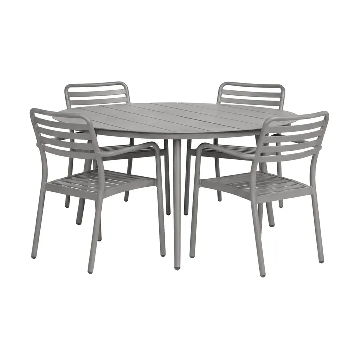Marsala eettafel Ø140 cm + Messina armstoel 4 stuks, Taupe - 1898