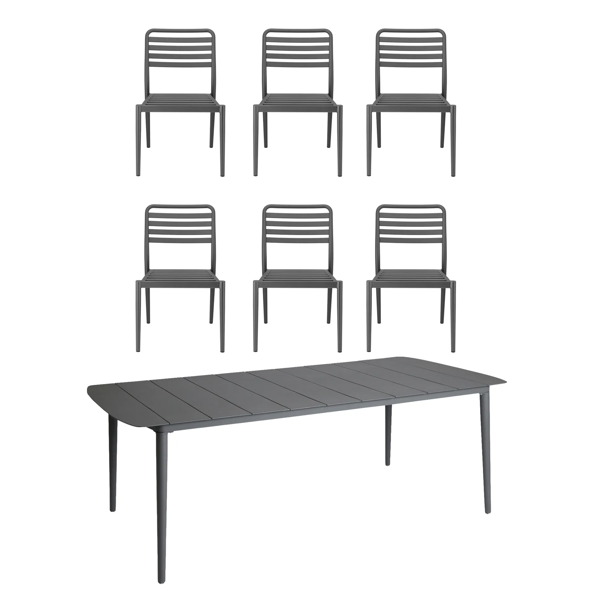 Marsala eettafel 208x100 cm + Messina stoel 6 stuks, Antraciet,  1898