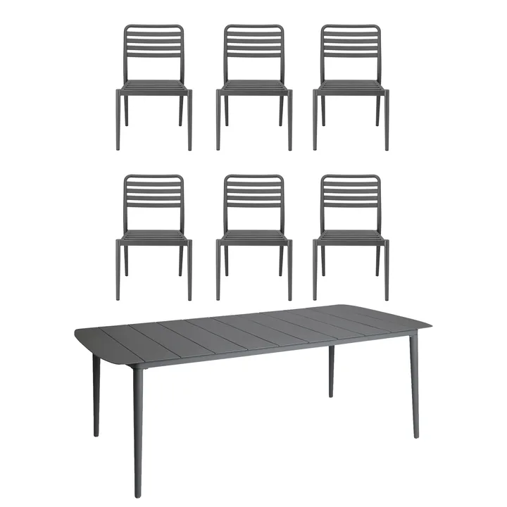 Marsala eettafel 208x100 cm + Messina stoel 6 stuks, Antraciet - 1898