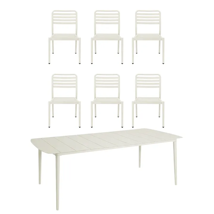 Marsala eettafel 208x100 cm + Messina stoel 6 stuks, Gebroken wit - 1898