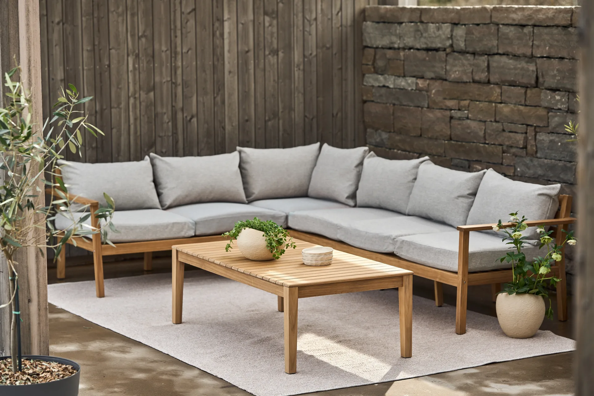 Stockaryd bankmodule hoekstuk teak/light grey,  1898