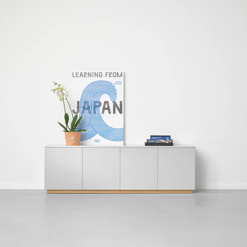 Beam sideboard, lichtgrijs, sokkel van geolied eikenhout A2