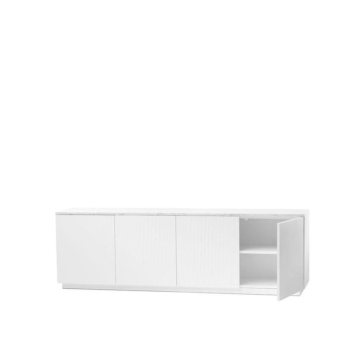 Beam sideboard, witte lak, witte sokkel, blad van carrara marmer A2