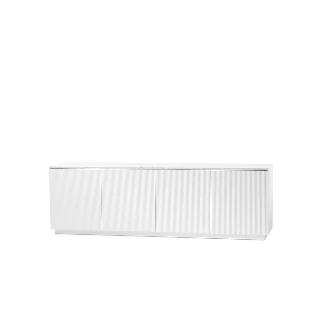 A2 Beam sideboard witte lak, witte sokkel, blad van carrara marmer