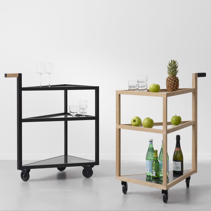 Move serveertrolley, eikenhout zwartgebeitst, big, marmer marquina, glas A2