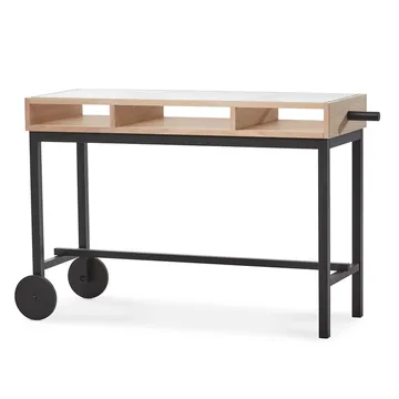 Shift bureau met wieltjes - Witgeolied eikenhout-zwart - A2