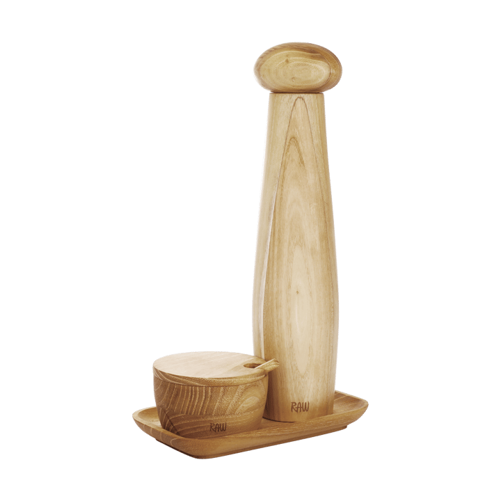 Raw keramische pepermolen zoutkom & schaal 3-delig - Teak - Aida