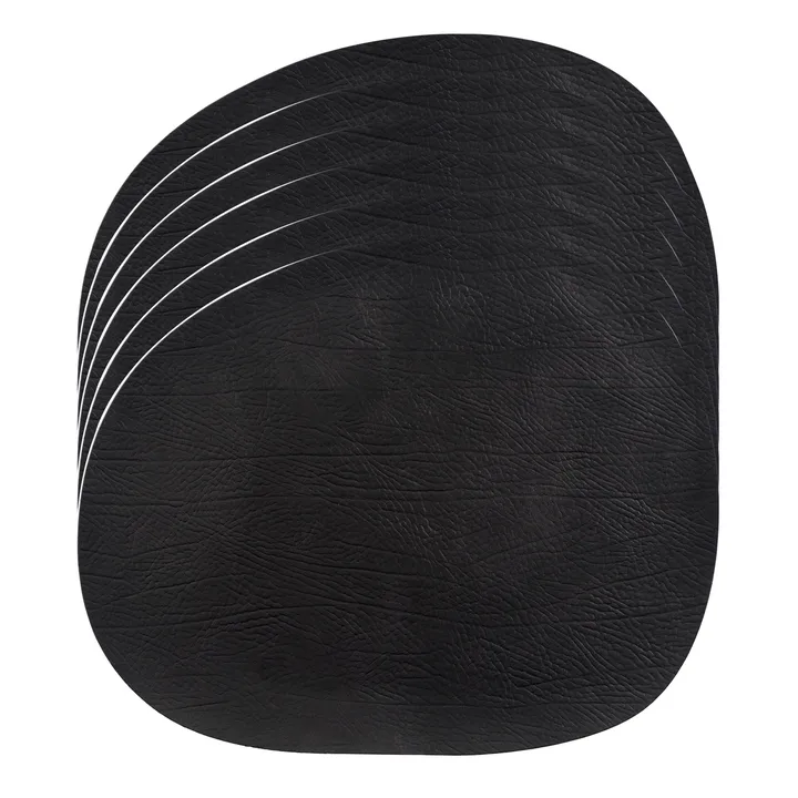 Raw leren placemat 6-pack - Zwart, 41x33,5 cm - Aida