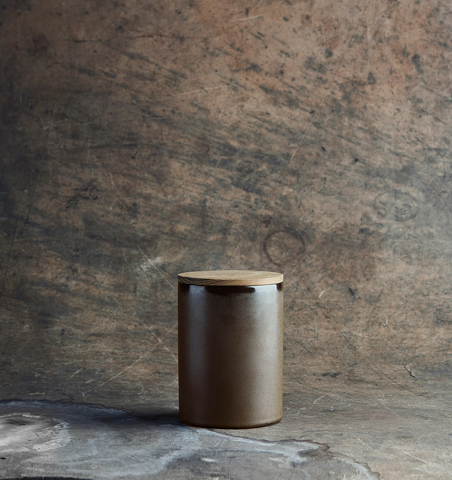 Raw opbergpot met deksel 15 cm, Metallic brown Aida