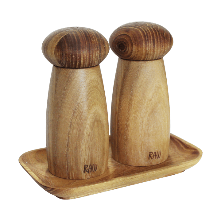 Raw peper- & zoutmolen incl. dienblad, Teak Aida