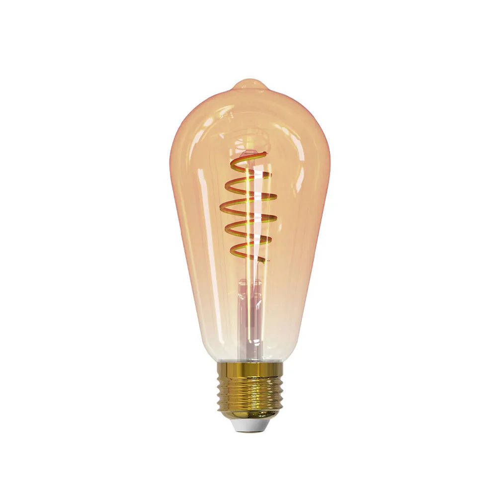 Airam Slimme Thuis Filament LED-Edison lichtbron, amber, st64, spiraal e27, 6w Airam