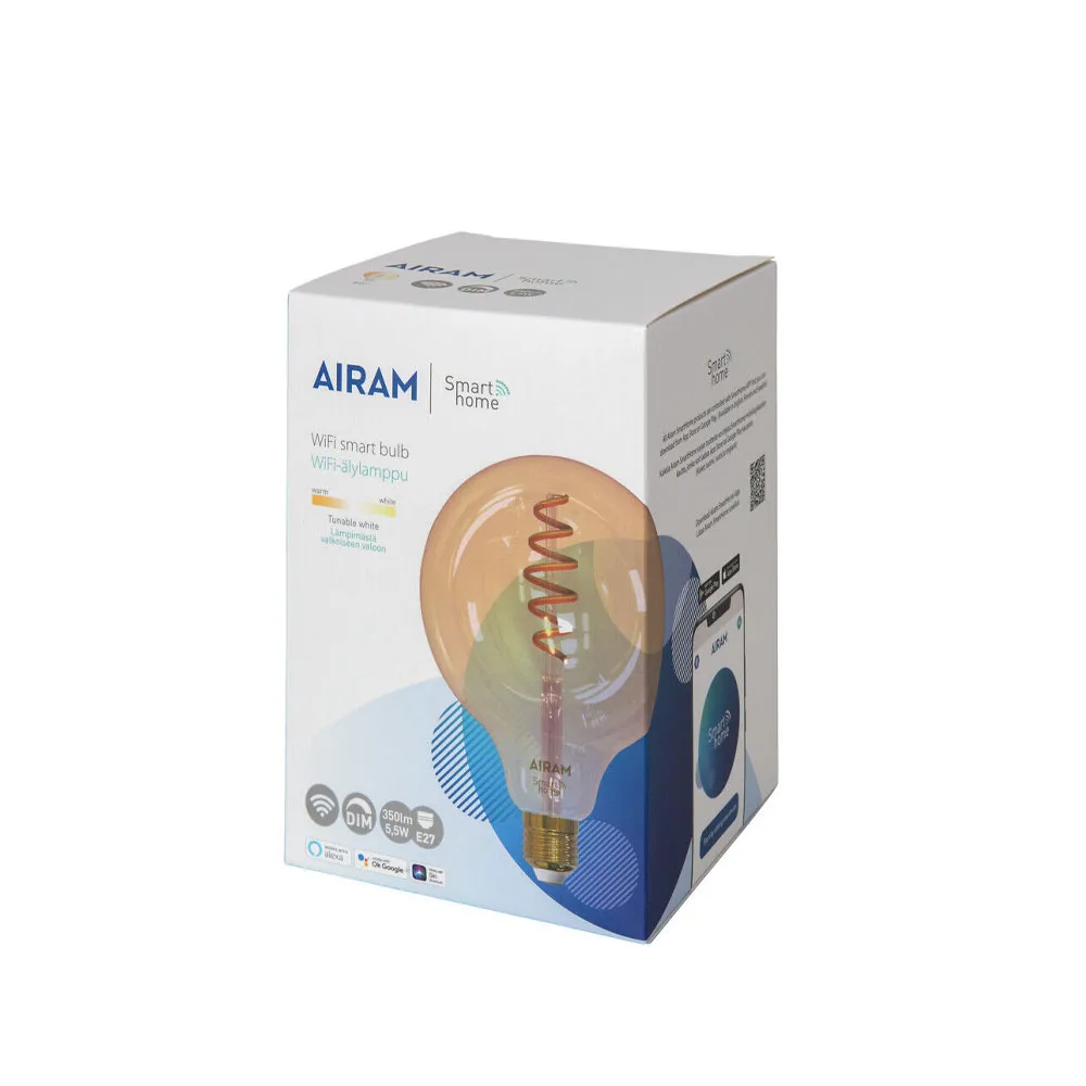 Airam Slimme Thuis Filament LED-globe lichtbron, amber, 125mm, spiraal e27, 6w Airam