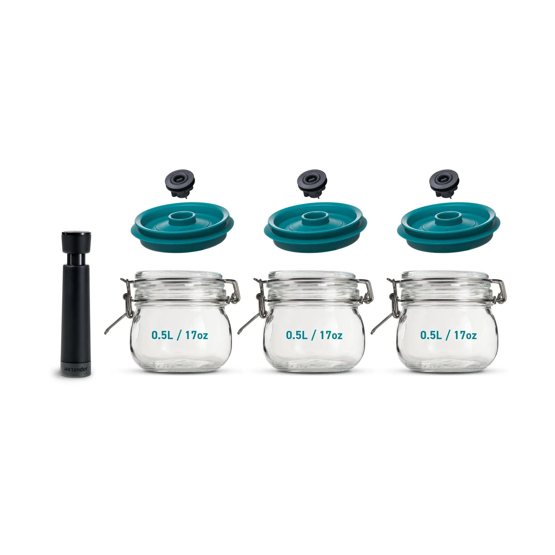 Airtender vacuümafsluiter potten 3-pack, 0,5L Airtender