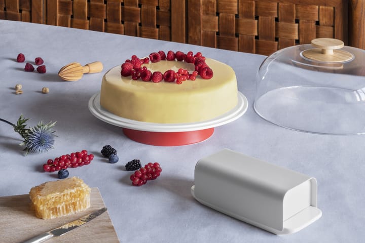 Mattina taartschotel met glazen stolp, Rood Alessi