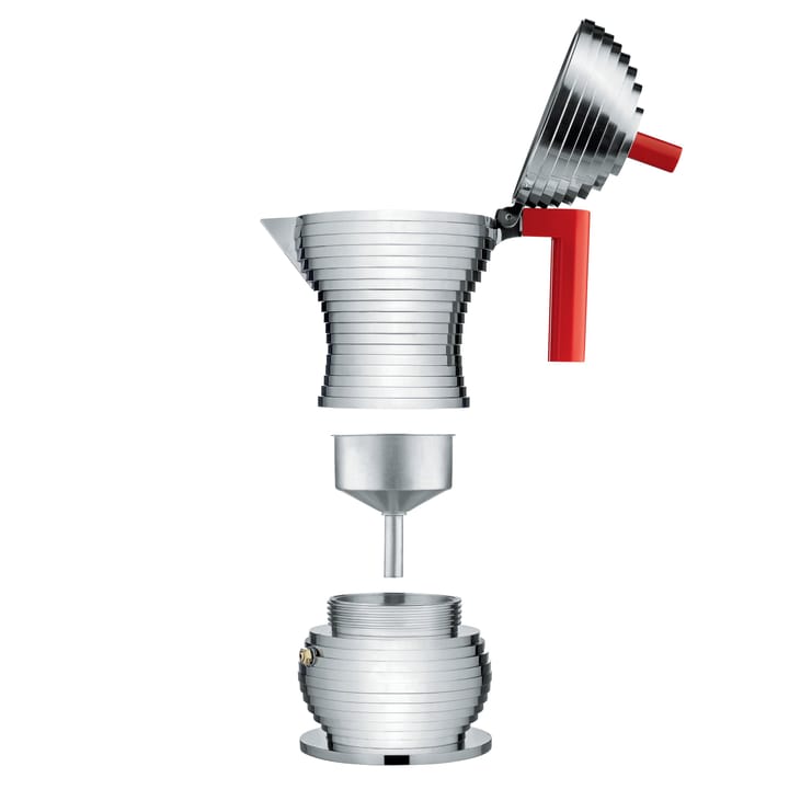 Pulcina espressomaker 3 koppen, rood handvat Alessi