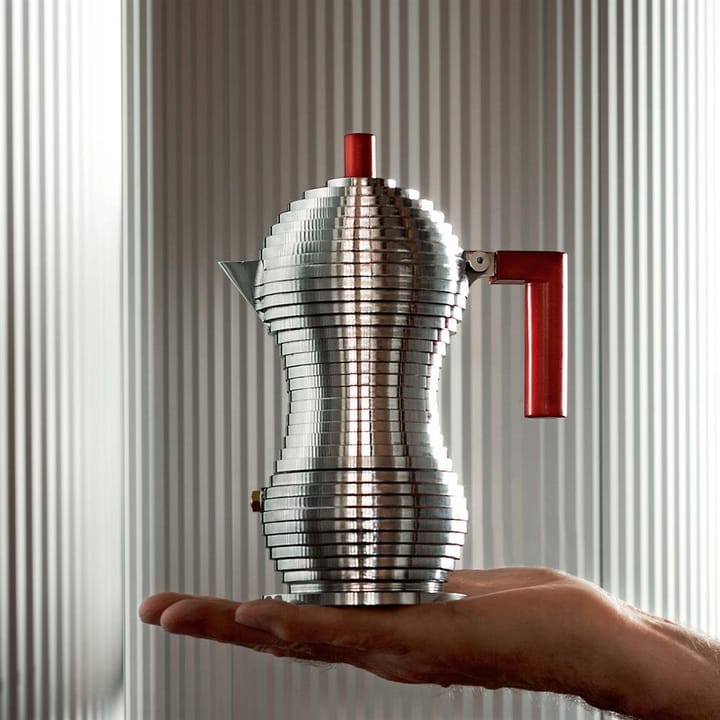 Pulcina espressomaker 3 koppen, rood handvat Alessi