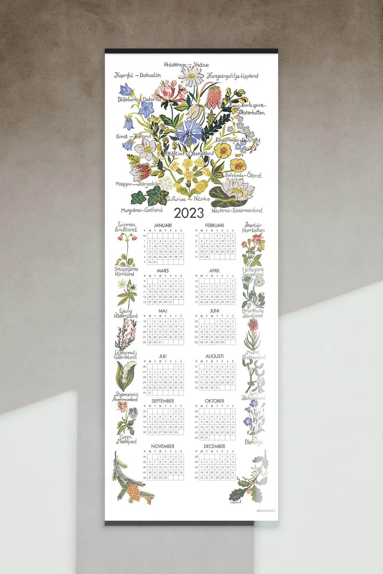 Landschapsbloemen kalender 2023, 35x90 cm Almedahls