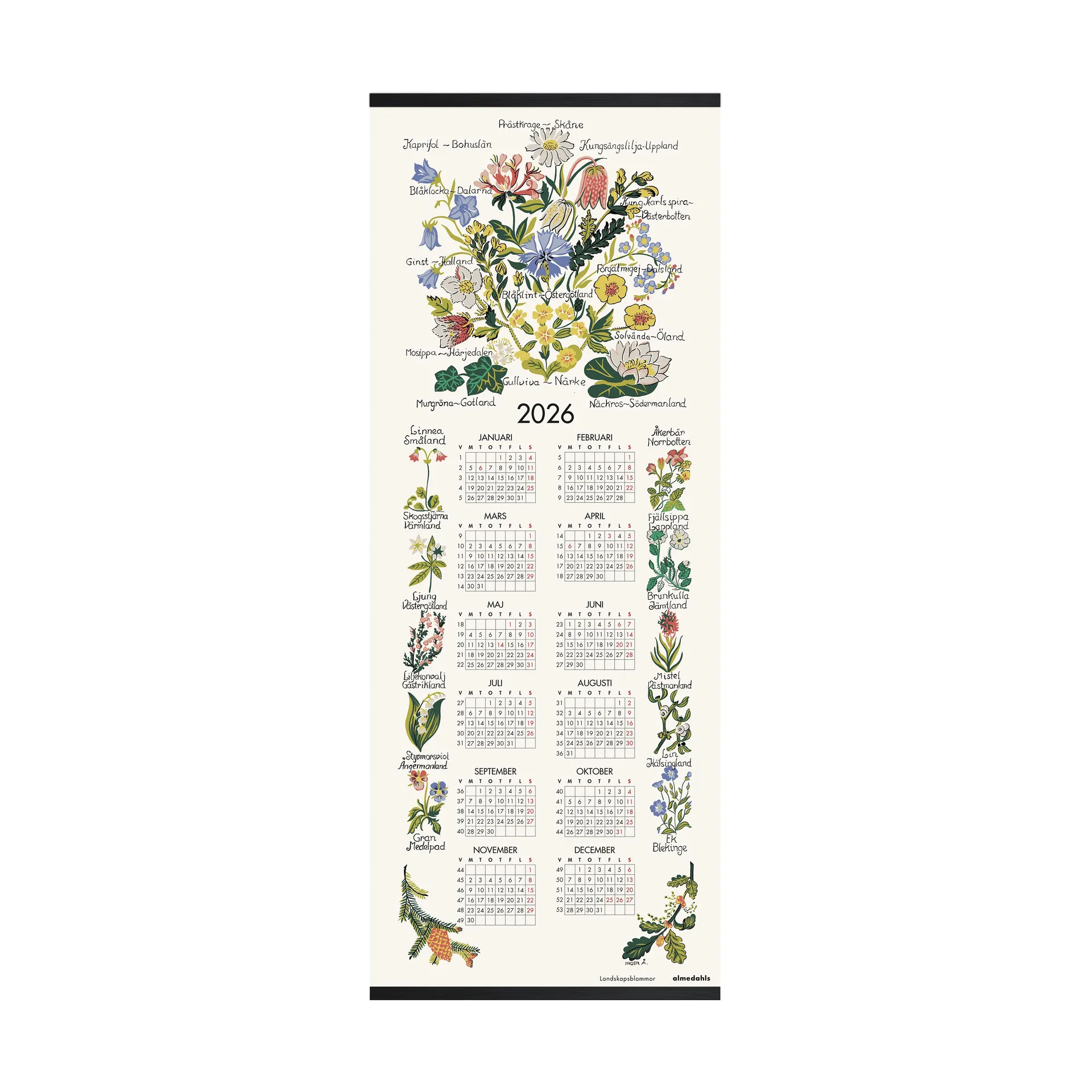 Landschapsbloemen kalender 2026, 35x90 cm Almedahls