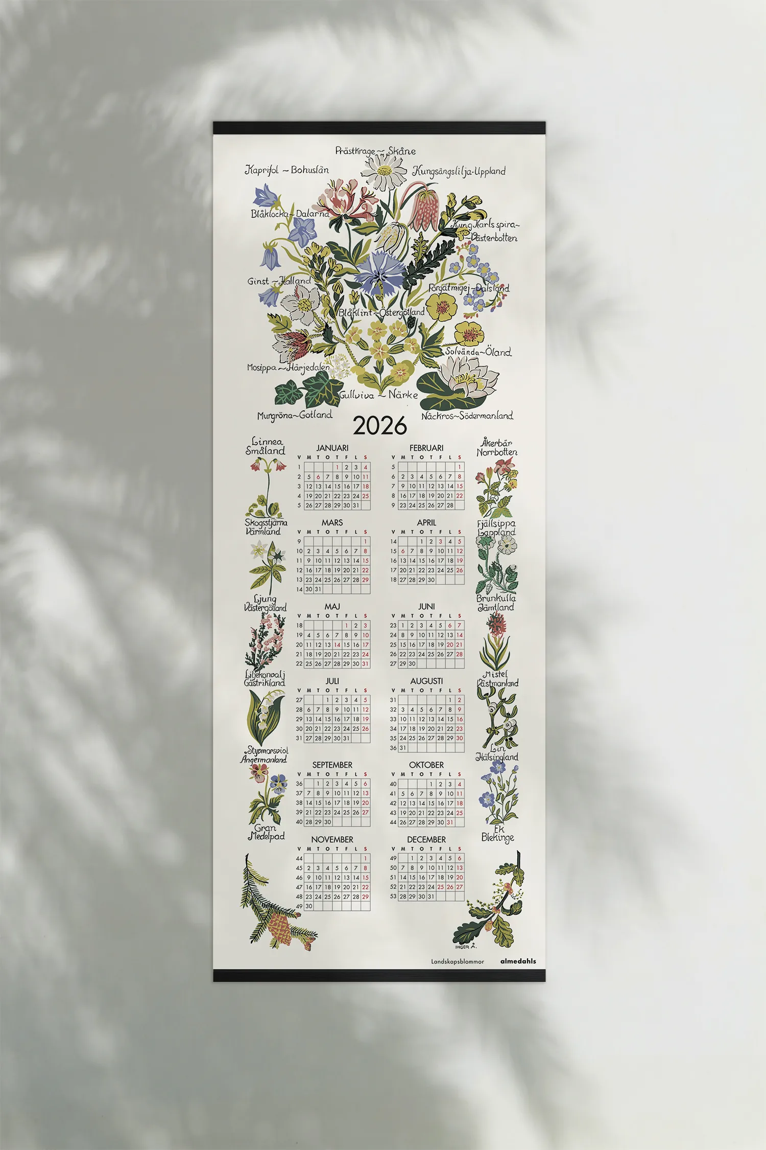 Landschapsbloemen kalender 2026, 35x90 cm Almedahls
